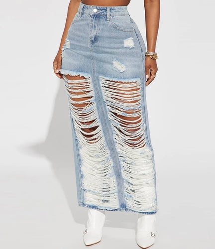 Denim Distressed Skirt