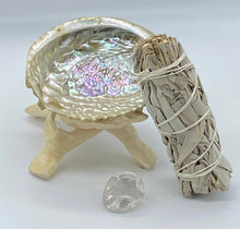 White Sage Smudge Kit w/ Abalone shell. wooden stand