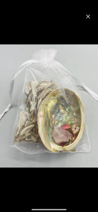 Abalone Shell w/ White Sage Rose Quartz, Roses & Lavendar