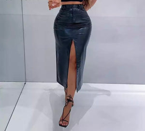 High Split Faux Leather Skirt