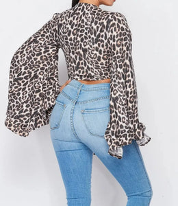 Leopard Bell Sleeve Top